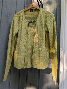 GAP Light Green Cable-Knit Cardigan and Tank Set